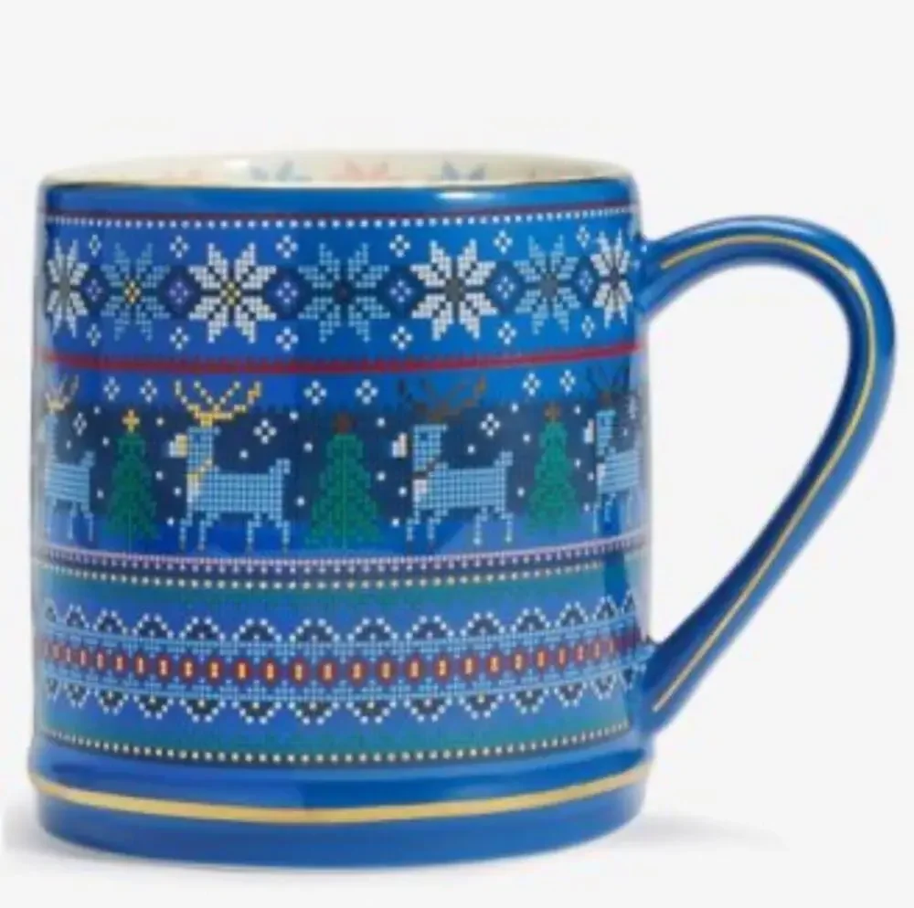 Macy’s Thanksgiving Day Parade Mug '22 Blue Reindeer Fair Isle Porcelain Collect
